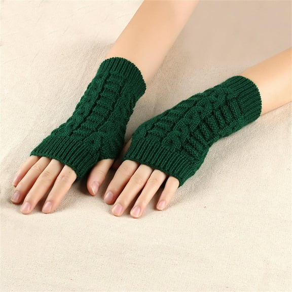 Women Winter Wrist Arm Warmer Solid Knitted Long Fingerless Gloves Mitten Safety Comfy Workout Gym Thermal Gloves for Driving Cycling Running Hiking Skiing