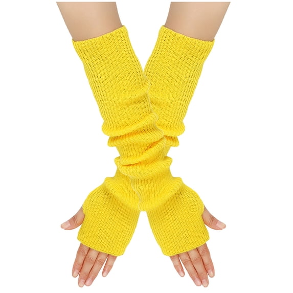 Women Winter Wrist Arm Warmer Solid Knitted Long Fingerless Gloves Mitten Workout Gym Thermal Safety Comfy Gloves for Driving Cycling Running Hiking Skiing