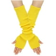 thumbnail image 1 of Women Winter Wrist Arm Warmer Solid Knitted Long Fingerless Gloves Mitten Yellow Free Size, 1 of 4