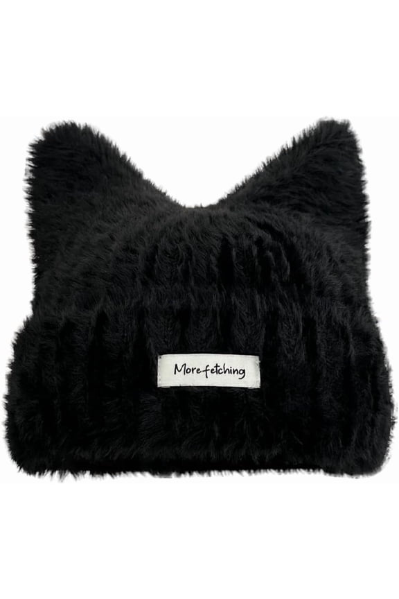 Women Winter Y2K Cute Cat Ears Hats Slouchy Plush Knitted Beanie Snow Ski Hat Fuzzy Warm Crochet Skull Cap