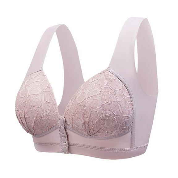 Women Wire Gathered Lace Bra Front Button Comfortable Vest Bra