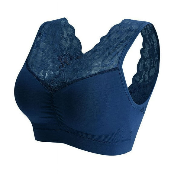 Women Wireless Bras Comfort Push Up Lace Strap Tank Top Bralette Wirefree Padded Thin Pullover Stretchy Full Coverage Bra, Blue