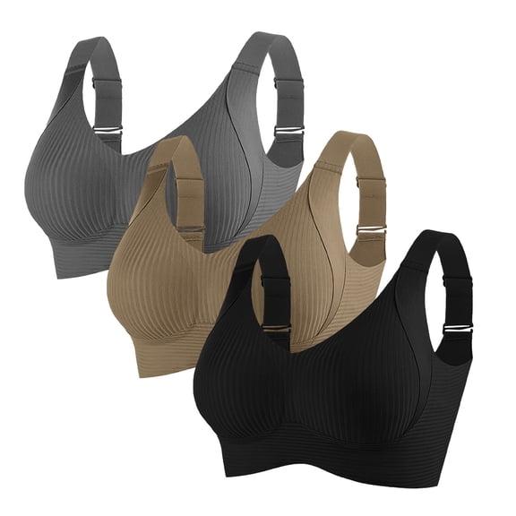 Women Wireless Bras,Seamless No Underwire Bra,3 Pcs,Push Up Bralette Full Coverage Sports Bras,Support Everyday Bras,Small to Plus Bralettes Underwear(Coffee+Beige+Black,Under Bust-31.50-33.86'')