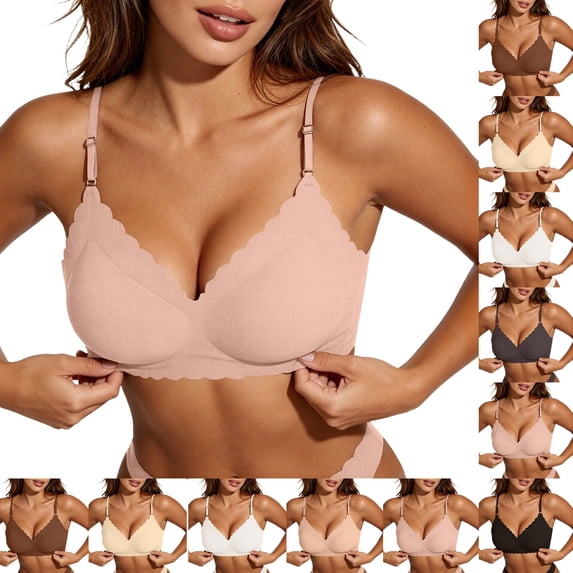 Women Wireless Seamless Bras,Soft Support Scalloped Edge,Adjustable Thin Straps,Comfort No Underwire Push Up Bra