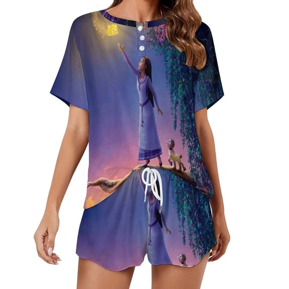 Women Wi-sh Summer Pajamas Set Loungewear Sleepwear Short Sleeve Shirt with Shorts