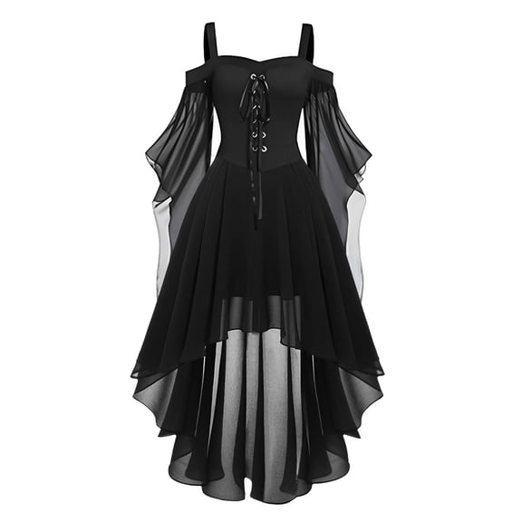 Women Witch Dress Halloween Costumes Woman 2026 Renaissance Medieval Vampire Butterfly Sleeve Mesh Gothic Outfit, 01# Black XXL