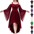 thumbnail image 1 of Women Witch Dress Halloween Costumes Woman 2026 Renaissance Medieval Vampire Butterfly Sleeve Mesh Gothic Outfit Wine 2XL, 1 of 7