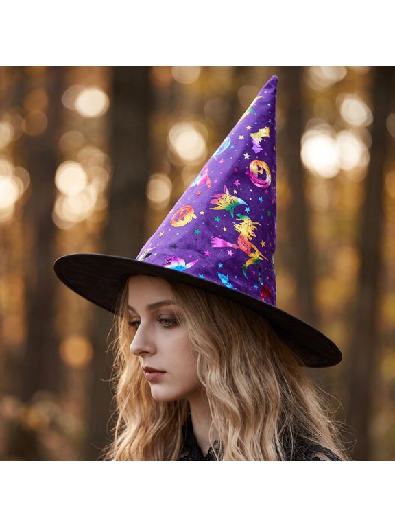 Women Witch Hat - Cosplay Party Costume Accessory - Halloween Party Decor Costume - Masquerade Wizard Hat Purple One Size