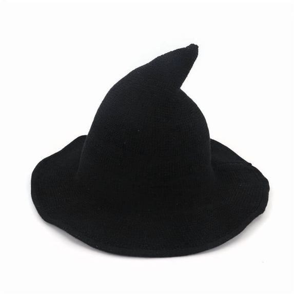 Women Witch Hat for Halloween Cotton Hats, Hot Selling Wide Brim Spire Knitted Cap Party and Daily Black
