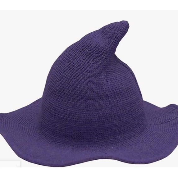 Women Witch Hat for Halloween, Lightweight & Foldable Wool Hats Wide Brim Spire Knitted Cap Party and Daily Purple