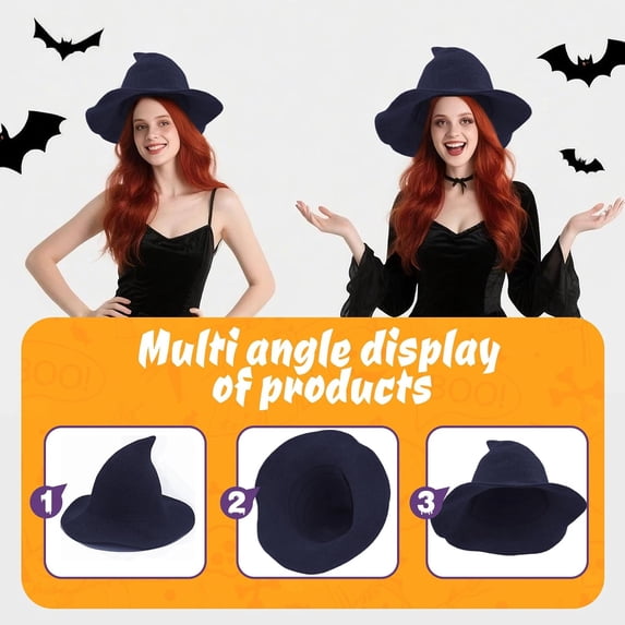 Women Witch Hat for Halloween Wool Hats Wide Brim Spire Knitted Cap for Party Masquerade Cosplay Costume Daily