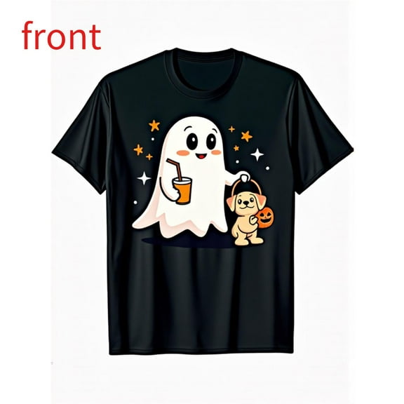 Women Women 's Halloween Ghost Tee Adorable Dog Graphic Pet Top Short Sleeve Round Neck Black S-5XL