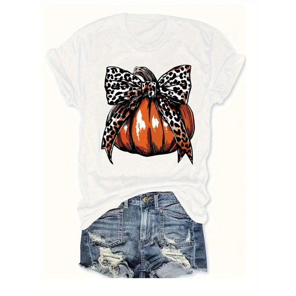 Women Women s Halloween Pumpkin Graphic Casual Tee T Shirt Tops Comfortable Short Sleeve Round Neck White S-5XL