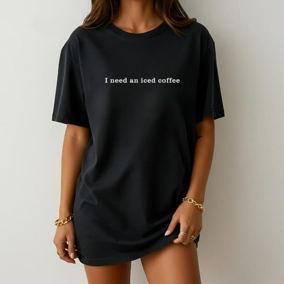 Comfortable Womens Iced Coffee Graphic Tee Funny T Shirt Tops Short Sleeve Round Neck Black S-5XL
