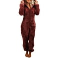 thumbnail image 1 of Women Women's One Piece Pajamas Cozy Plush With Bear Ear Hat Long Sleeve Zipper Jumpsuit Plus Size, 1 of 3