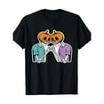 thumbnail image 1 of Women Women s Skeleton Pumpkin Graphic Tee Casual T Shirt Tops Short Sleeve Round Neck Black S-5XL, 1 of 5
