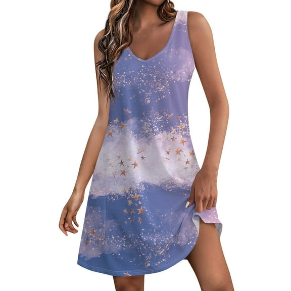 Women Women's Summer Casual T Shirt Dresses Prints Beach Cover up Tank Dress