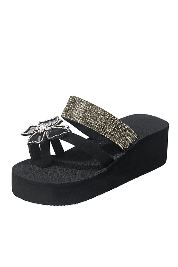 Women'Womens Rhinestone Flip Flops Ankle Strap Platform Sandals Fashion Sparkle Thong Summer Sandals