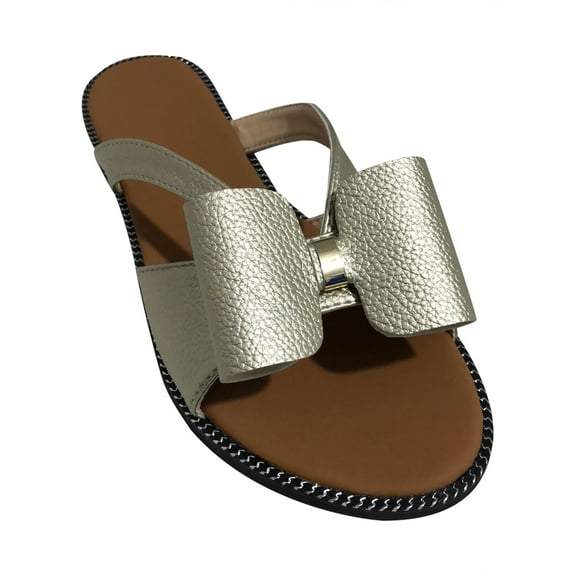 Women Womens Slip On Flat Beach Slipper Sandals Colorblock Bowknot Open Toe Slides Slipper Summer Slippers Shoes Gold Women Sandal