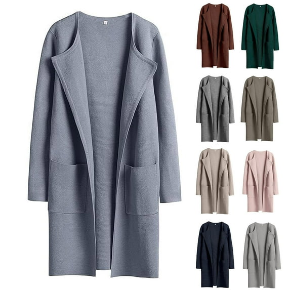 Women Wool Blend Overcoat Casual Loose Long Sleeve Open Front Peacoat Trendy Lightweight Winter Warm Long Coat With Pockets