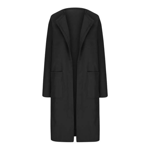 Women Wool Blend Overcoat Casual Loose Long Sleeve Open Front Peacoat Trendy Lightweight Winter Warm Long Coat With Pockets