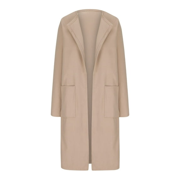 Women Wool Blend Overcoat Casual Loose Long Sleeve Open Front Peacoat Trendy Lightweight Winter Warm Long Coat With Pockets