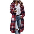 thumbnail image 1 of Women Wool Blend Shirt Jackets Casual Loose Lapel Long Sleeve Button Shackets Fashion Lightweight Fall Winter Long Coats, 1 of 4
