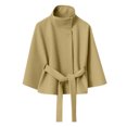 thumbnail image 1 of Women Wool Blend Short Jacket Casual Loose Stand Collar Long Sleeve Button Coat Trendy Lightweight Winter Warm Outwear With Belt, 1 of 5