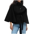 thumbnail image 1 of Women Wool Blend Short Jacket Casual Loose Stand Collar Long Sleeve Button Coat Trendy Lightweight Winter Warm Outwear With Belt, 1 of 5