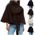 thumbnail image 1 of Women Wool Blend Short Jacket Casual Loose Stand Collar Long Sleeve Button Coat Trendy Lightweight Winter Warm Outwear With Belt, 1 of 5