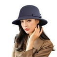 thumbnail image 1 of Women Wool Bowler Hat Warm Cloche Bucket Vintage Church Bucket Round Felt Hat with Bowknot Ladies Elegant Headwear for Party Navy F, 1 of 2
