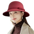 thumbnail image 1 of Women Wool Bowler Hat Warm Cloche Bucket Vintage Church Bucket Round Felt Hat with Bowknot Ladies Elegant Headwear for Party Wine F, 1 of 2