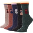 thumbnail image 1 of Women Wool Socks Thick Warm Winter Cartoon Animal Cat Elk Pattern Casual Soft Cozy Crew Socks 5 Pairs Pack, 1 of 8