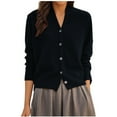 thumbnail image 1 of Women Wool Sweater V-Neck Solid Color Cardigan Button Down Long Sleeve Coat Knitwear Outerwear Tops, 1 of 3