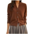 thumbnail image 1 of Women Wool Sweater V-Neck Solid Color Cardigan Button Down Long Sleeve Coat Knitwear Outerwear Tops, 1 of 4