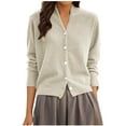 thumbnail image 1 of Women Wool Sweater V-Neck Solid Color Cardigan Button Down Long Sleeve Coat Knitwear Outerwear Tops, 1 of 3