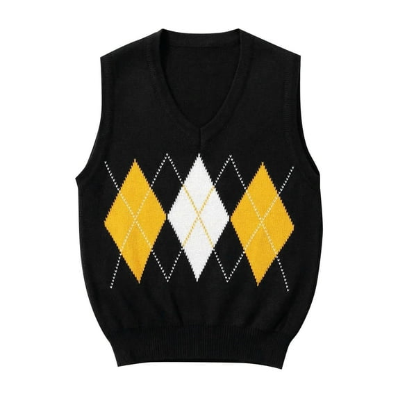 Women Wool Vest Plaid Contrast Color Knit Short Sleeveless