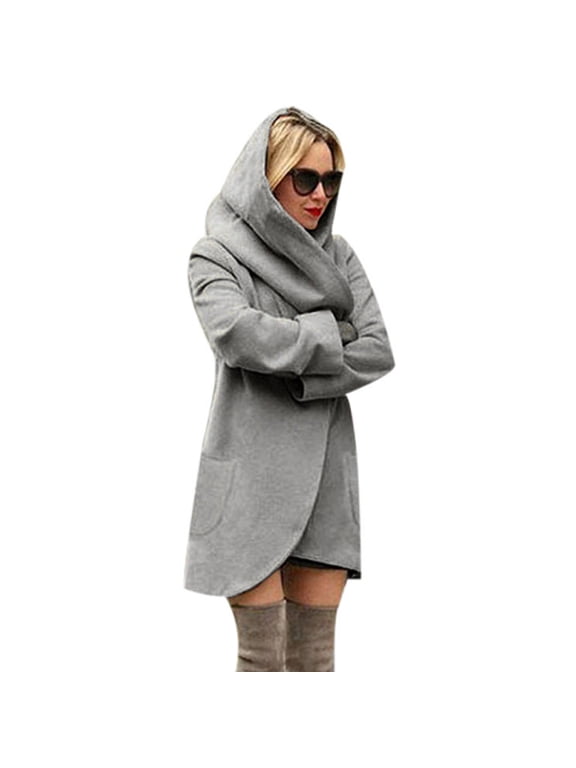 Women Woolen Hooded Thin Coat Loose Ladies Casual Hoodies Jacket Overcoat Top Top Cardigan for Women Athletic Jackets for Women Full Zip Womens Hiking Jacket Women's Fall Jackets Women Long Coat