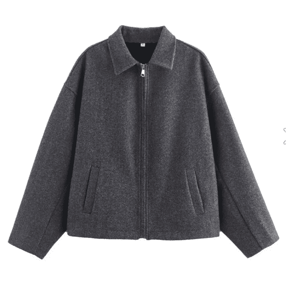 Women Woolen Jacket Elegant Zipper Lapel Long Sleeve Short Coats Vintage Street Outerwear