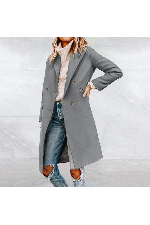 Women Woolen Jacket Fall And Winter Fashion Long Coat Fall Wool Peacoat Shawl Collar Coat Twin Jackets for Couple Vintage Jean Jacket Cute Jean Jacket 424 Denim Jacket Denim Jacket Crop Jacket Women