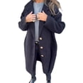 thumbnail image 1 of Women Woolen Jacket Turn-down Collar Solid Color Button Closure Coat Loose Thermal Long Sleeved Commuting Dating Spring Fall Winter Overcoat, 1 of 8