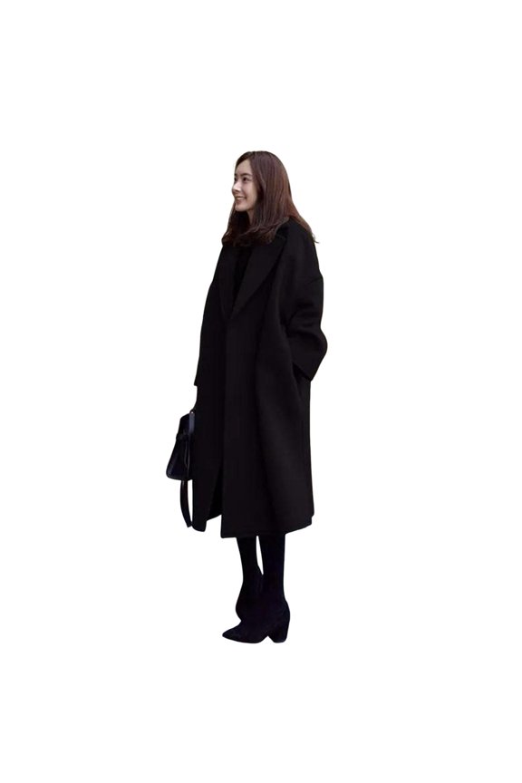 Women Woolen Jacket Turn-down Collar Solid Color Coat Mid-calf Length Thermal Long Sleeved Commuting Dating Spring Fall Winter Overcoat