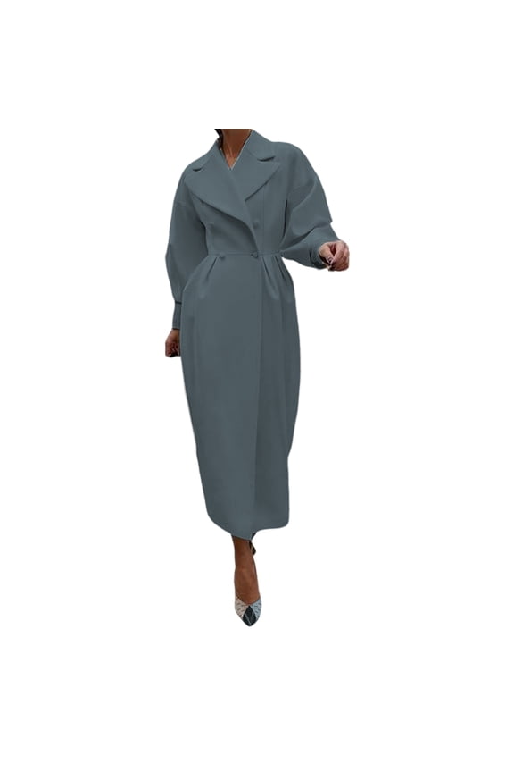 Women Woolen Jacket Turn-down Collar Solid Color Double-breasted Coat Retro Royal Style Thermal Long Lantern Sleeves Commuting Dating Spring Fall Winter Overcoat