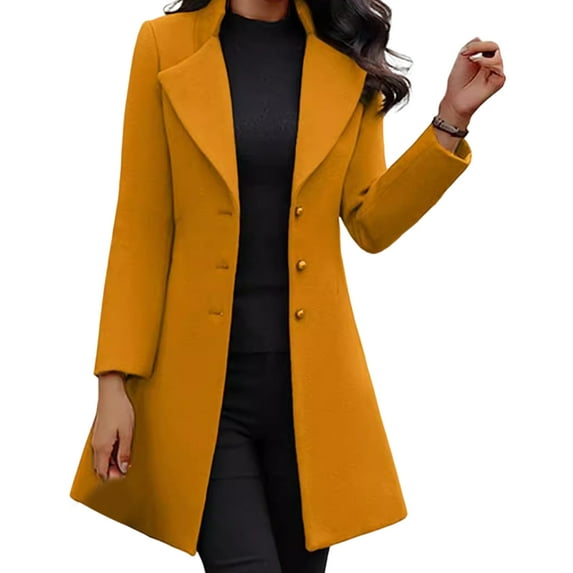 Women Woolen Jacket Turn-down Collar Solid Color Single-breasted Coat Slim Fit Thermal Long Sleeved Commuting Dating Spring Fall Winter Overcoat