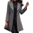 thumbnail image 1 of Women Woolen Jacket Turn-down Collar Solid Color Single-breasted Coat Slim Fit Thermal Long Sleeved Commuting Dating Spring Fall Winter Overcoat, 1 of 7