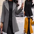 thumbnail image 1 of Women Woolen Jacket - Turn-down Collar Solid Color Single-breasted Coat Slim Fit Thermal Long Sleeved Commuting Dating Spring Fall Winter Overcoat, 1 of 8