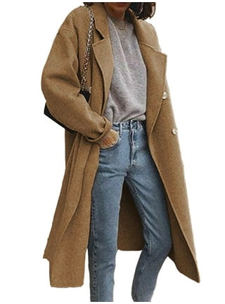 RQYYD Women's Faux Wool Coat Blouse Thin Coats Trench Long Jacket