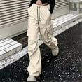thumbnail image 1 of Women Work Pants Cargo Women New Pants Sense Of Casual Sports Pants Drawstring Cargo Pants Wide-leg Style Multiple Pockets High Waisted Khaki L, 1 of 5