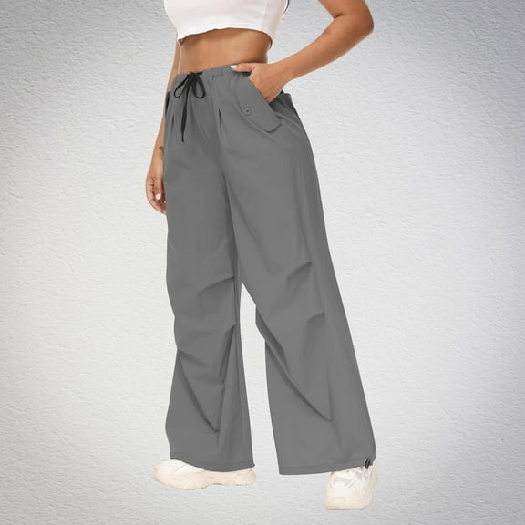 Women Work Pants Cargo Women's Casual Elastic Tie Waist Loose Long Pants With Pocket Full Length Pants Gray M