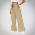 thumbnail image 1 of Women Work Pants Cargo Women's Casual Elastic Tie Waist Loose Long Pants With Pocket Full Length Pants Khaki XL, 1 of 6